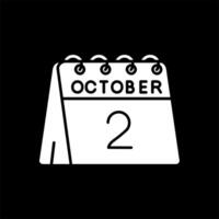 2do de octubre glifo invertido icono vector