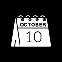 10 de octubre glifo invertido icono vector