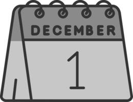 Primero de diciembre línea lleno escala de grises icono vector