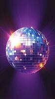 AI generated Mirrored spinning purple disco ball for 80s, 90s luminous background Vertical Mobile Wallpaper photo