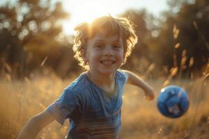 AI generated children playing outdoors. generative ai photo