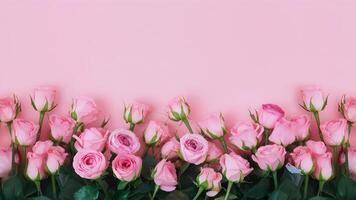 AI generated Pink roses flower border creates soft pastel tone background photo