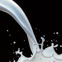 ai generado dinámica lechería Leche chapoteo capturado en acción en negro antecedentes para social medios de comunicación enviar Talla foto