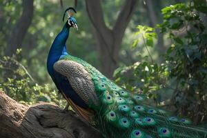 AI generated Wild nature scene Peacock showcasing its side profile photo