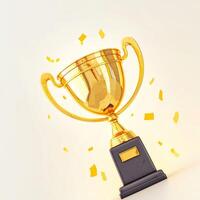 AI generated Flat lay design Gold trophy cup symbolizing victory and success For Social Media Post Size photo