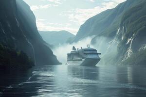 AI generated luxury cruise in the norwegian fjords. generative ai photo