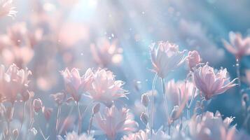 AI generated Tender floral abstract background with spring summer field and bokeh effect photo