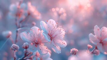 AI generated Tender floral abstract background with spring summer field and bokeh effect photo