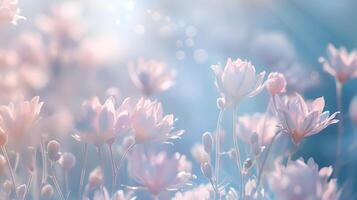 AI generated Tender floral abstract background with spring summer field and bokeh effect photo