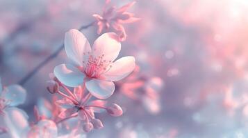 AI generated Tender floral abstract background with spring summer field and bokeh effect photo