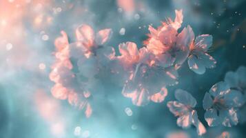 AI generated Tender floral abstract background with spring summer field and bokeh effect photo