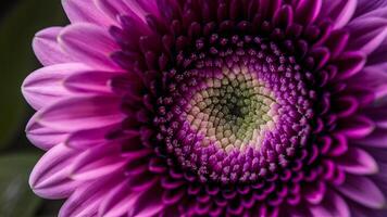 AI generated Extreme detailed macro of purple gerbera flower with soft petals photo