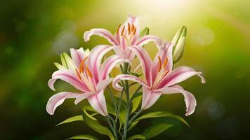 AI generated Graceful lily valley bouquet against a soft, luminous background photo