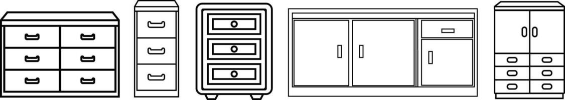 Wardrobe Cabinet Icon in line set. isolated on Button with personal locker Room storage for different things sign symbol of wood Furniture design vector for apps website