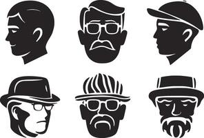 set of men's hats and glasses icons vector