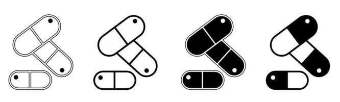 Black and white illustration of a drug  capsule. Capsule , drug icon collection with line. Stock vector illustration.