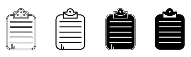 Black and white illustration of a clipboard. Checklist icon collection with line. Stock vector illustration.