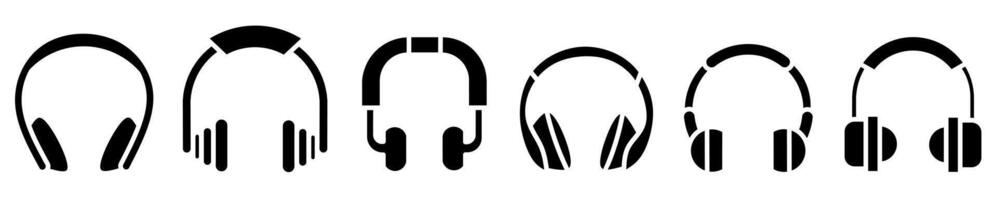 auriculares icono ilustración. negro y blanco auriculares icono colocar. valores vector recopilación.