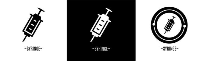 Syringe logo set. Collection of black and white logos. Stock vector. vector