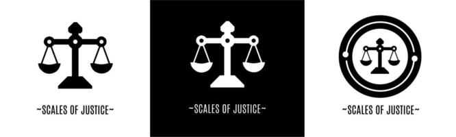 Scales of justice logo set. Collection of black and white logos. Stock vector. vector