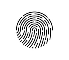 User finger scan icon. Fingerprint touch biometric id symbol. Modern account thumbprint identification security sign. User recognition scanner badge. Black and white linear isolated vector eps logo