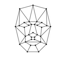 Face recognition icon. User facial biometric id scan system symbol. Person identification security badge concept. Human head polygon style wireframe. Black and white linear isolated vector eps logo