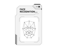 HUD face recognition biometric ID scan system concept. User facial verification scanner and person identity security digital panel. Human identification scan and authorization interface vector design