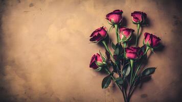 AI generated Dry roses create a nostalgic atmosphere against vintage background photo