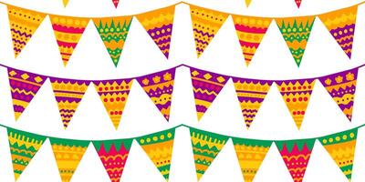 Vector hand drawn hanging garland seamless border in flat style
