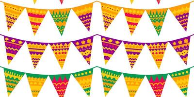 Vector hand drawn hanging garland seamless border in flat style