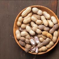 AI generated Southern comfort Boiled peanuts arranged on a rustic wooden table For Social Media Post Size photo