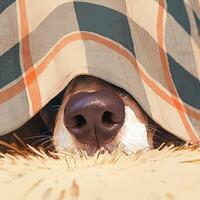 AI generated Closeup dogs nose sticking out from under a plaid For Social Media Post Size photo