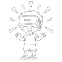 Hand drawn boy using virtual reality coloring book illustration vector