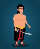 A bad guy holding sword in a hand cartoon character design vector