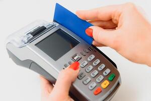 paying through smartphone using NFC technology. payment by phone through the terminal photo