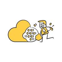 businessman digging data in cloud yellow stick figure theme vector