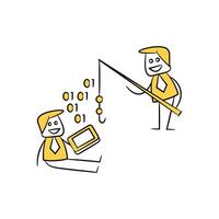 businessman phishing data on mobile yellow stick figure theme vector