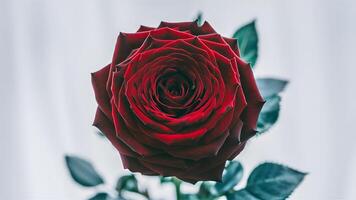 AI generated Isolated red rose macro stands out against clean white backdrop photo