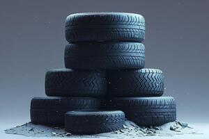 AI generated Intriguing 3D stereo effect with tires stacked in dynamic arrangement photo