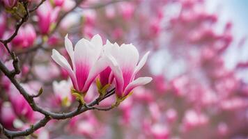 AI generated Lovely magnolia blossom with soft focus on floral background photo
