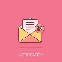 New incoming messages icon in comic style. Envelope with notification cartoon vector illustration on isolated background. Email sign business concept splash effect.