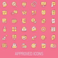 Approve icon set in comic style. Check mark cartoon vector illustration on isolated background. Tick accepted splash effect business concept.