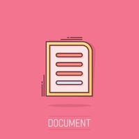 Contract document icon in comic style. Report folder stamp cartoon vector illustration on isolated background. Paper sheet splash effect sign business concept.