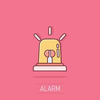 Emergency alarm icon in comic style. Alert lamp cartoon vector illustration on isolated background. Police urgency splash effect sign business concept.