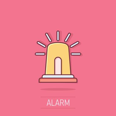 Emergency alarm icon in comic style. Alert lamp cartoon vector illustration on isolated background. Police urgency splash effect sign business concept.