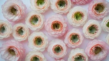 AI generated Elegant light pink ranunculus flowers isolated on white backdrop photo