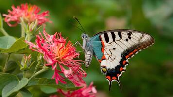 AI generated Butterfly enjoys stunning colorful patterns on honey lantana bush photo
