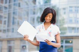 Young black businesswoman portrait. Successful woman concept. photo