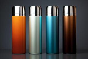 AI generated Metallic thermos. Generate ai photo