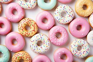 AI generated Fluffy Pattern white donuts bakery. Generate Ai photo